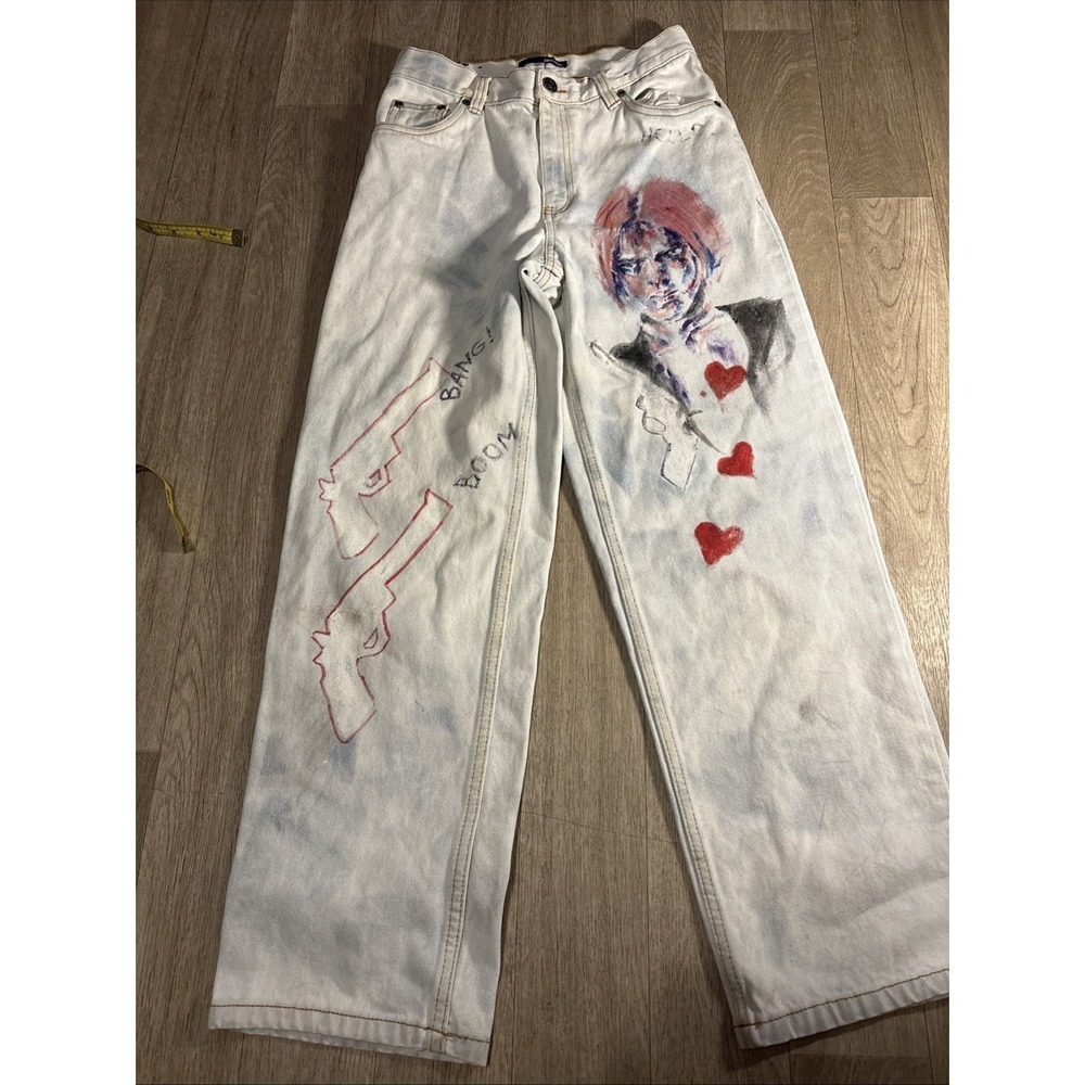 Jeans 26x36 Vintage Y2K Hand Painted Bang! Boom! Faded Basic Distressed Grunge